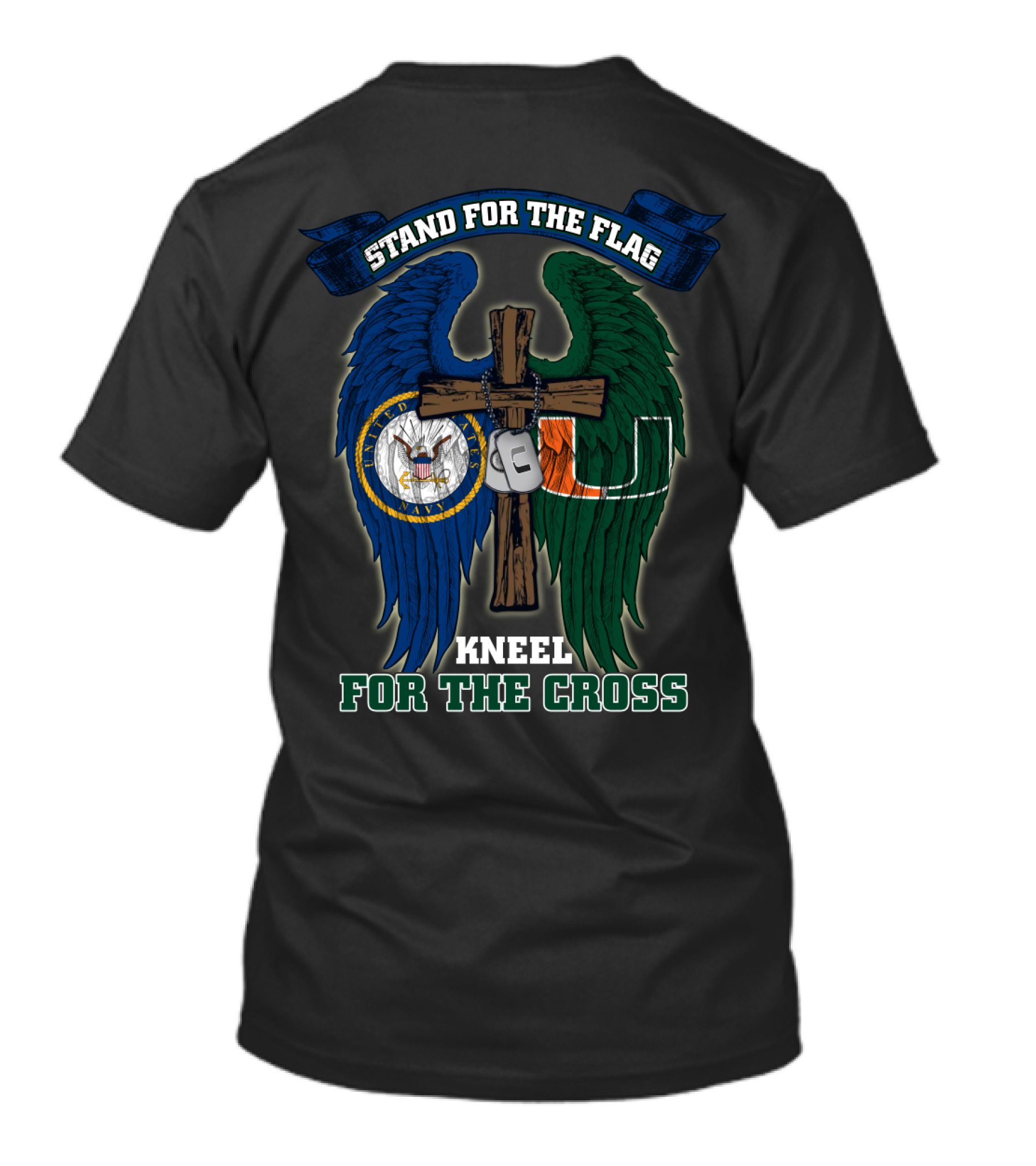 Stand For The Flag Kneel For The Cross Us Navy Miami Hurricanes T-Shirt