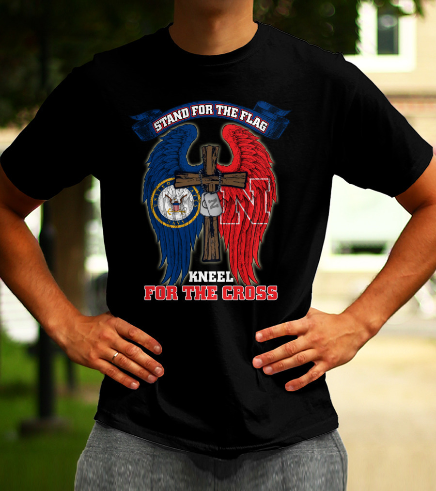 Stand For The Flag Kneel For The Cross Us Navy Nebraska Cornhuskers T-Shirt