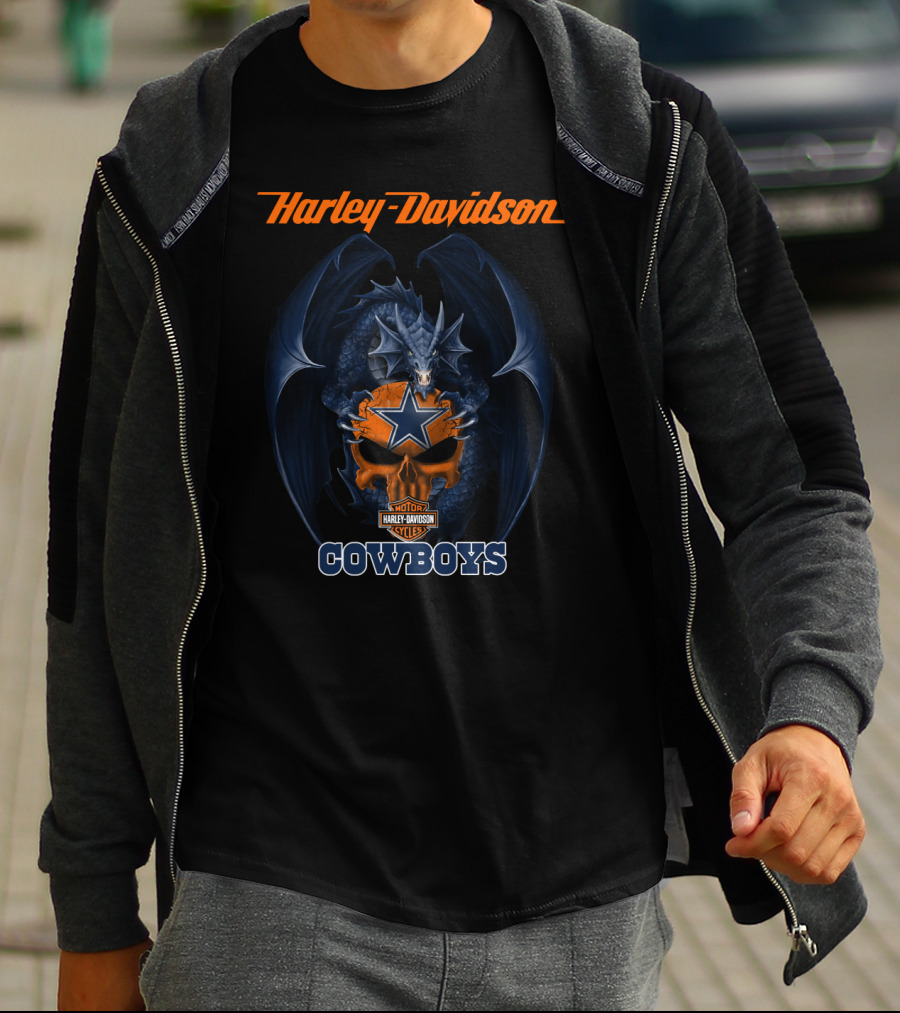 Harley Davidson Dallas Cowboys Dragon Helmet T-Shirt