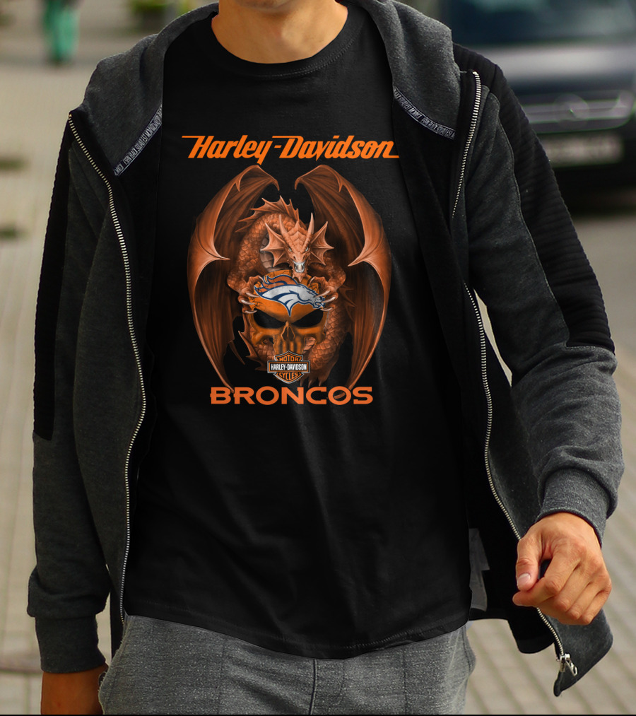 Harley Davidson Denver Broncos Dragon Motor Cycles T-Shirt