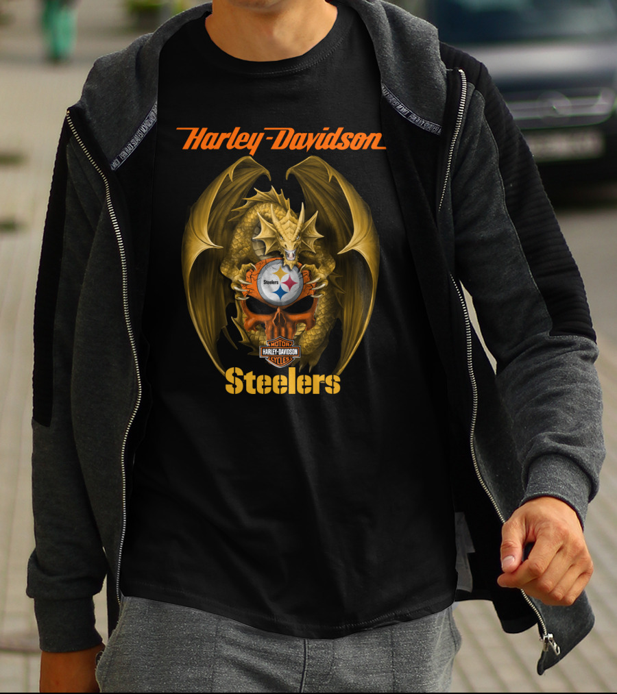 Harley Davidson Pittsburgh Steelers Dragon Nfl Motif T-Shirt