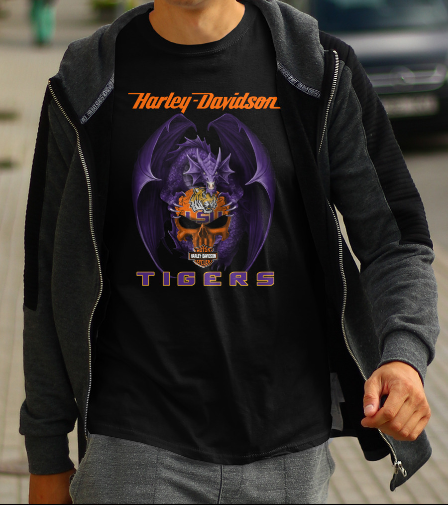 Harley Davidson Motor Cycles Lsu Tigers Dragon T-Shirt