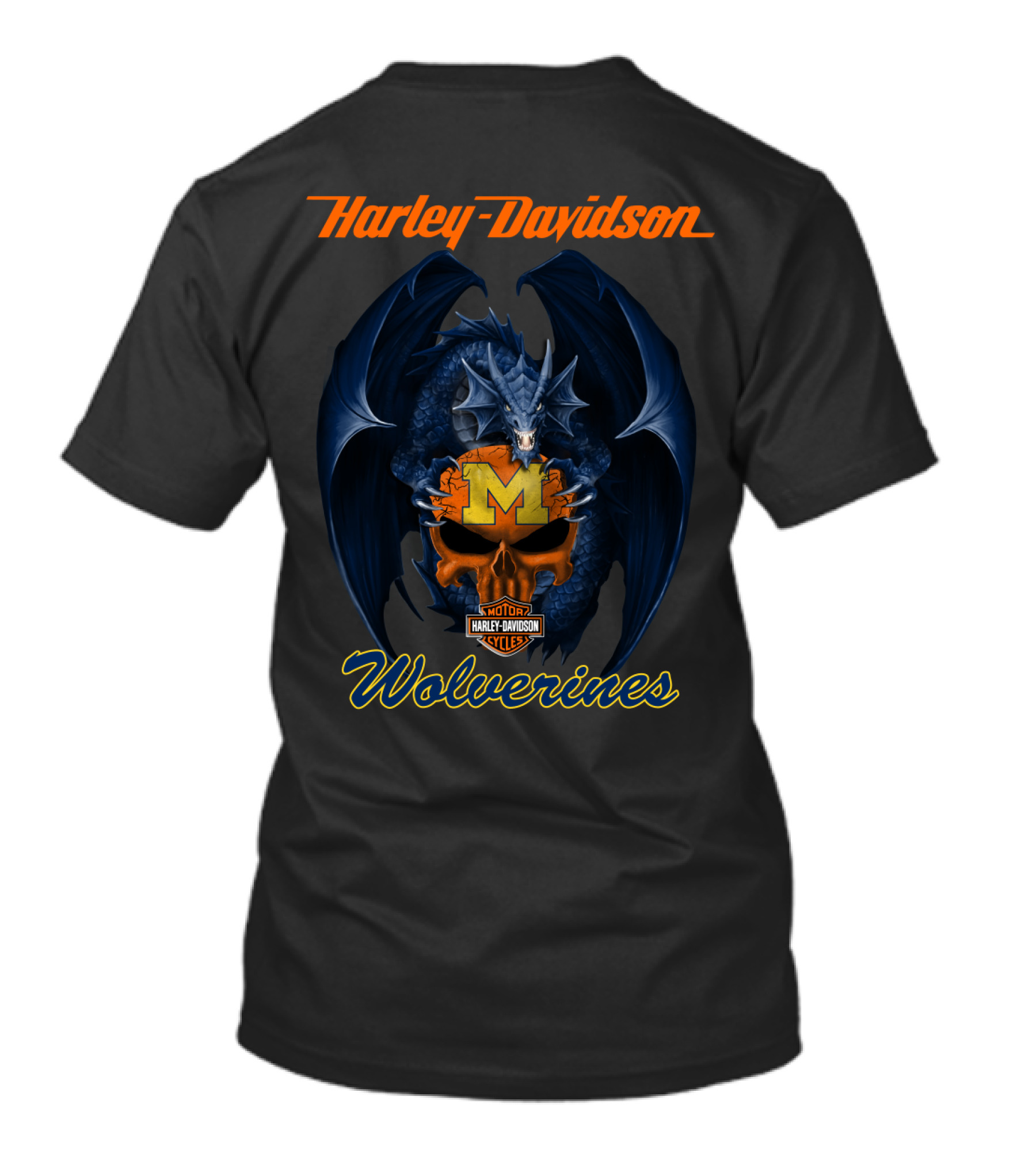 Harley Davidson Michigan Wolverines Dragon Skull Motor Cycles T-Shirt
