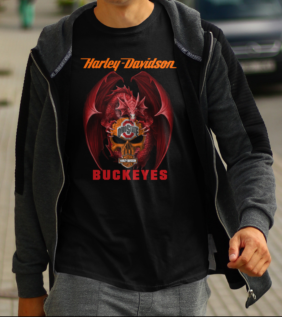 Harley Davidson Ohio State Buckeyes Dragon Motor Cycles T-Shirt