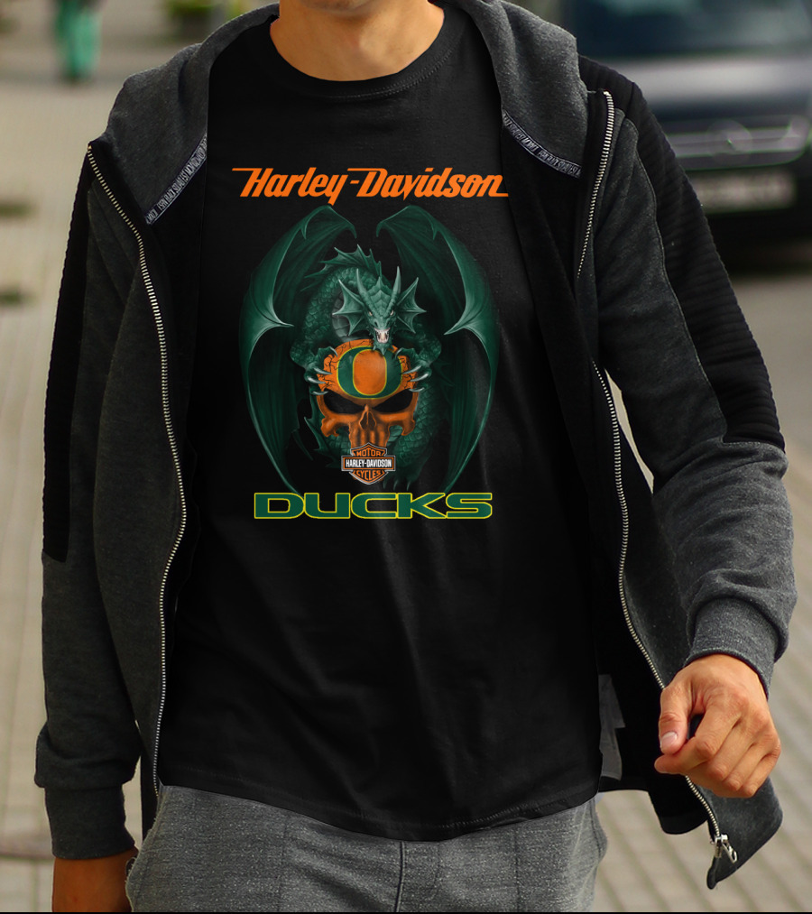 Harley Davidson Oregon Ducks Dragon Motorcycles T-Shirt