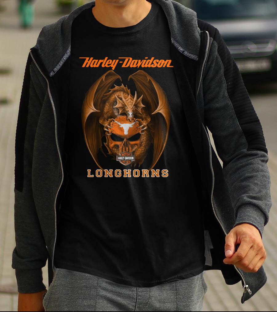 Harley Davidson Motor Cycles Longhorns Dragon T-Shirt