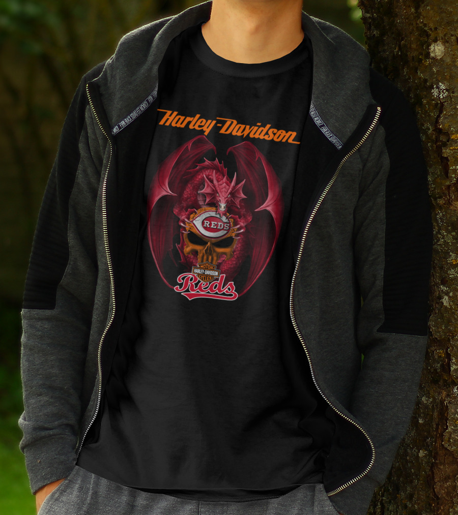 Harley Davidson Motor Cycles Reds Dragon Cincinnati Reds T-Shirt