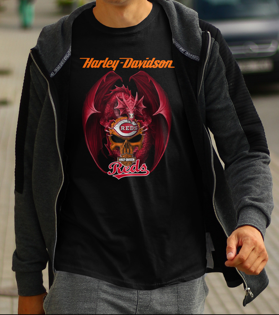 Harley Davidson Motor Cycles Reds Dragon Cincinnati Reds T-Shirt