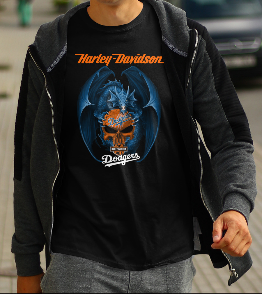 Harley Davidson Los Angeles Dodgers Blue Dragon Motor Cycles T-Shirt