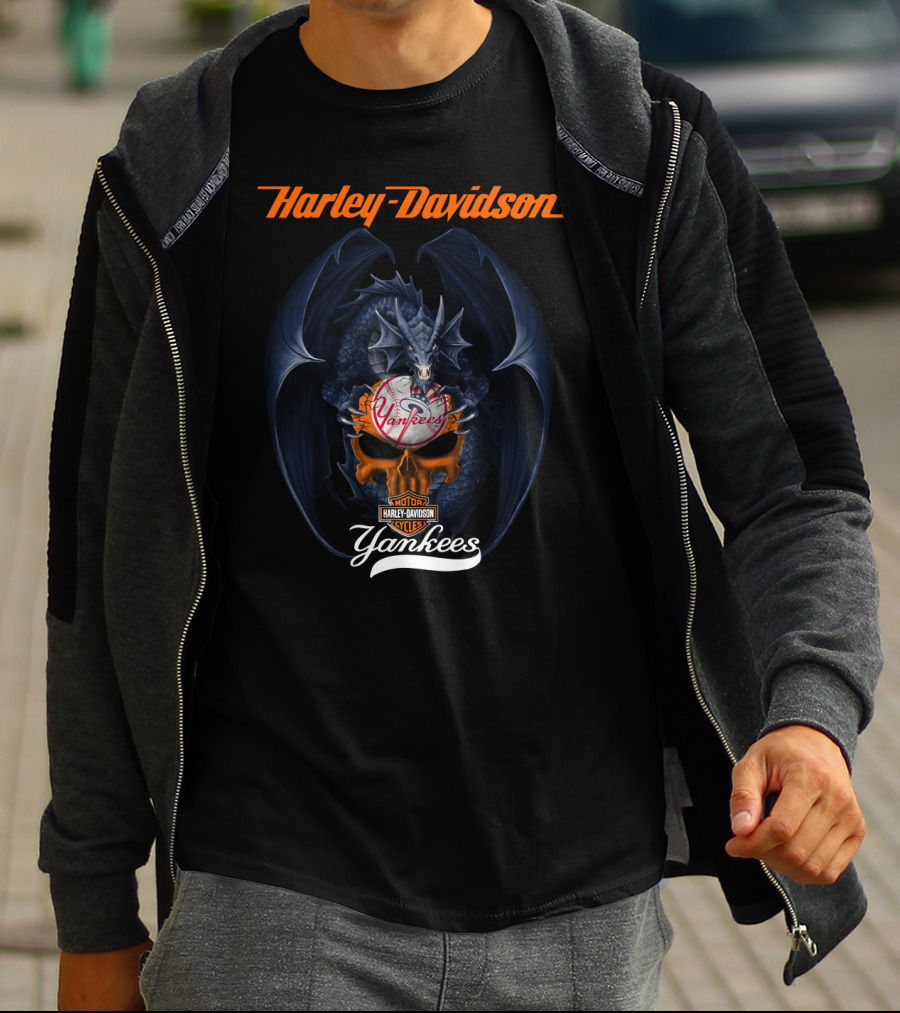 Harley Davidson Yankees Dragon Motor Cycles T-Shirt