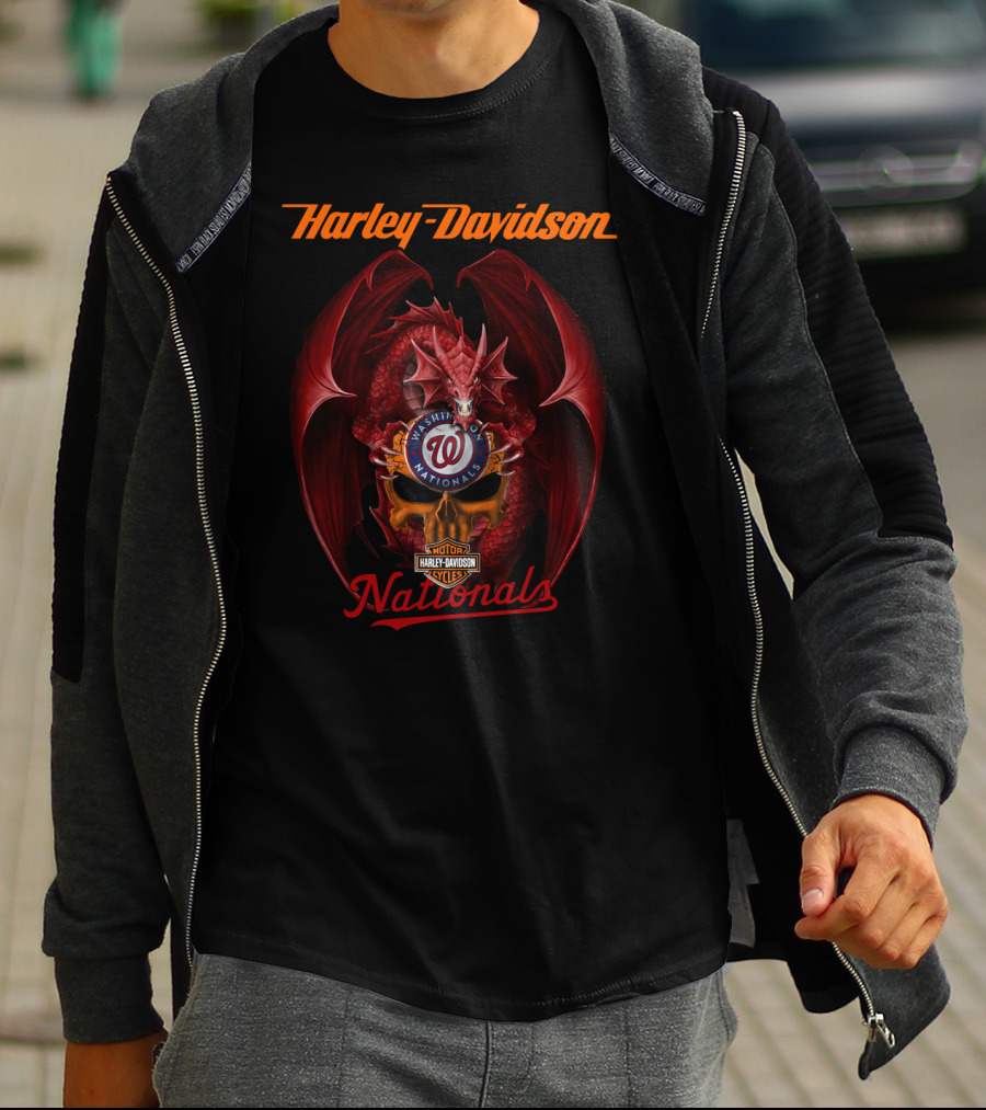 Harley Davidson Washington Nationals Dragon Motor Cycles T-Shirt