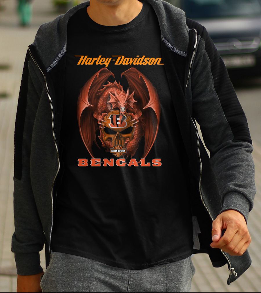 Harley Davidson Cincinnati Bengals Dragon Helmet T-Shirt
