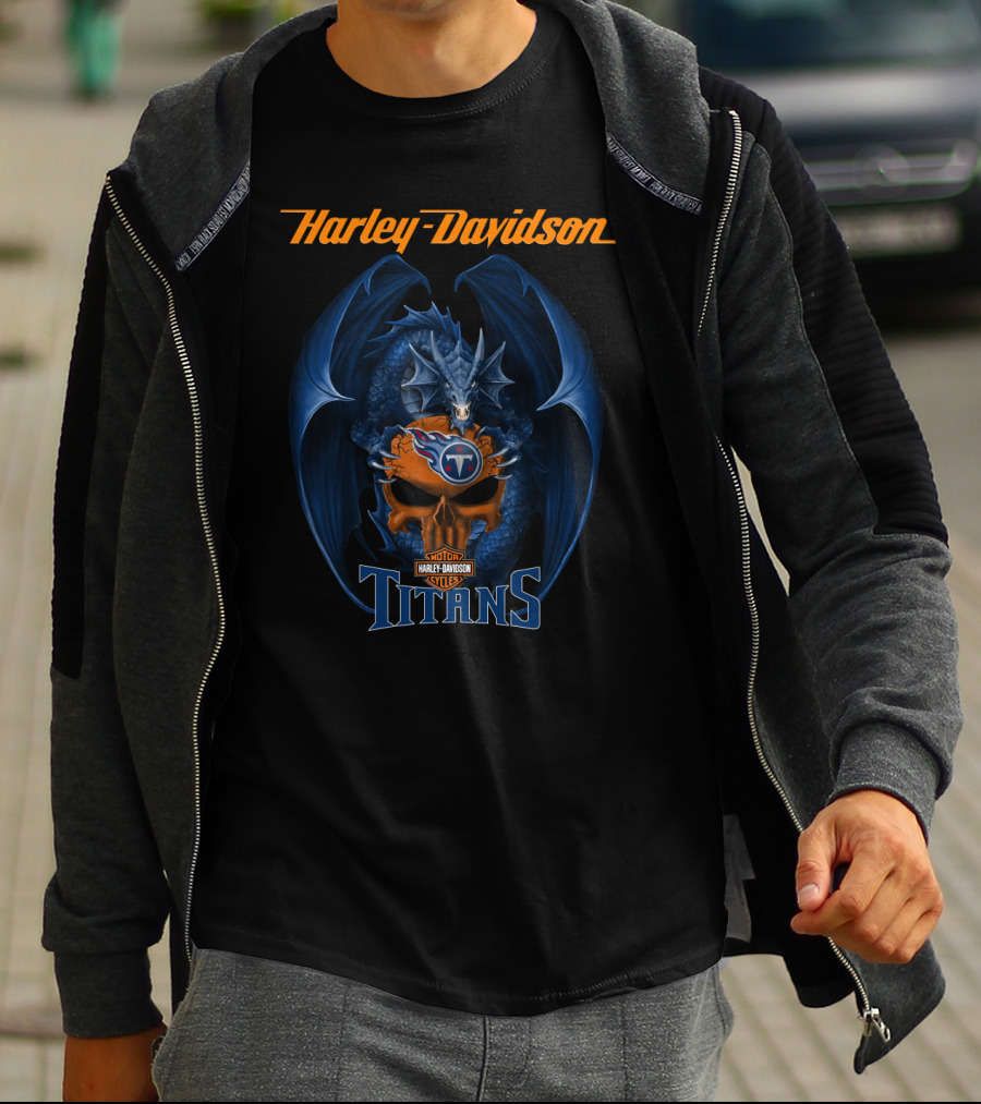 Harley Davidson Tennessee Titans Dragon Skull Nfl Styles T-Shirt