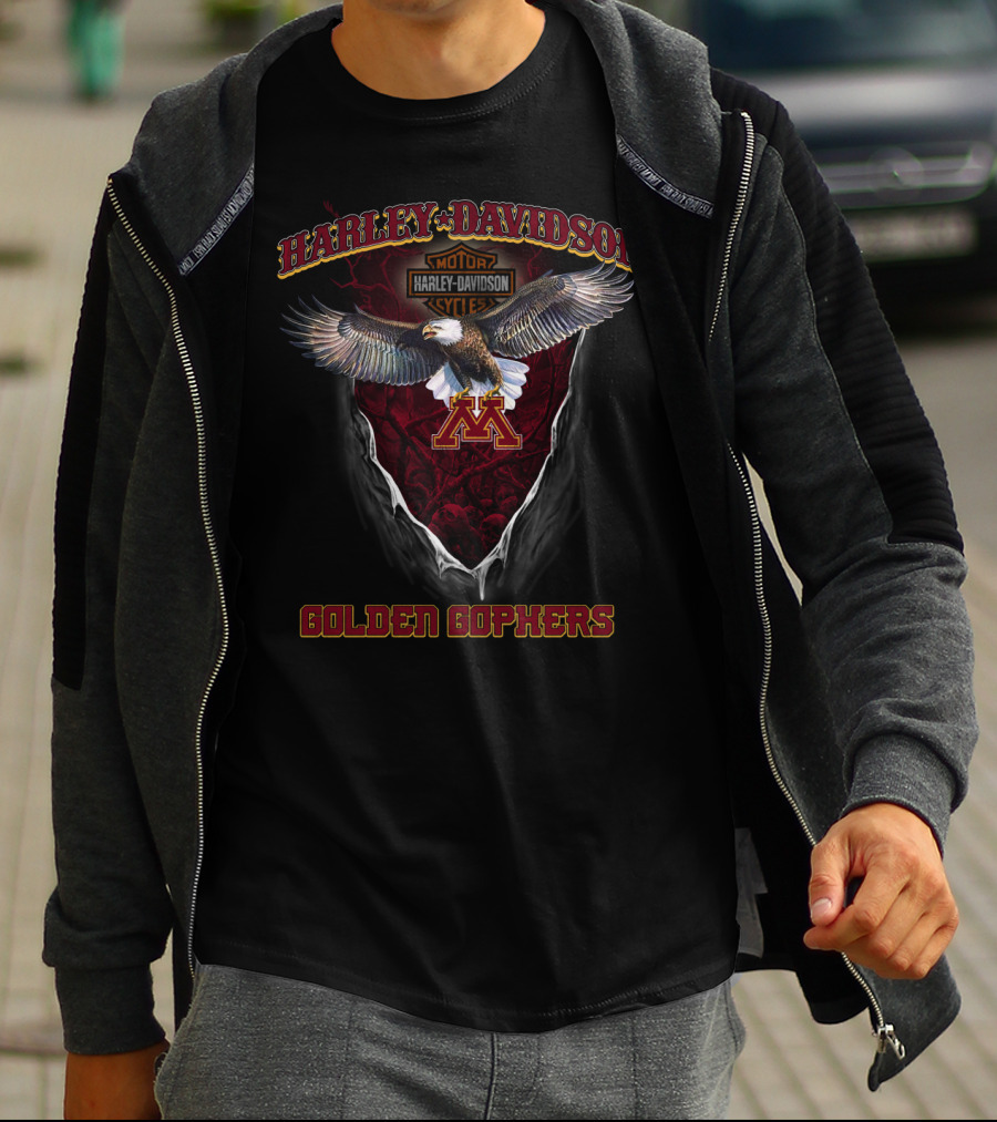 Harley Davidson Motor Cycles Minnesota Golden Gophers Eagle T-Shirt