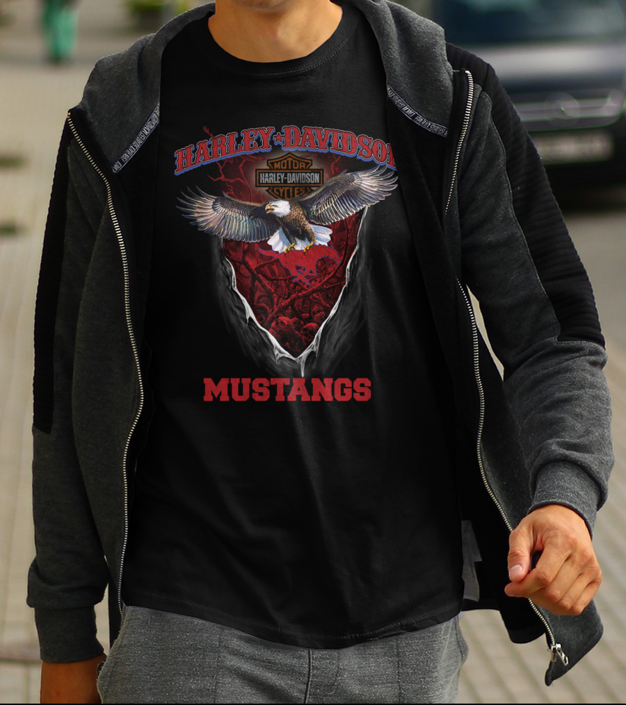 Harley Davidson Motorcycles Eagle Mustangs T-Shirt