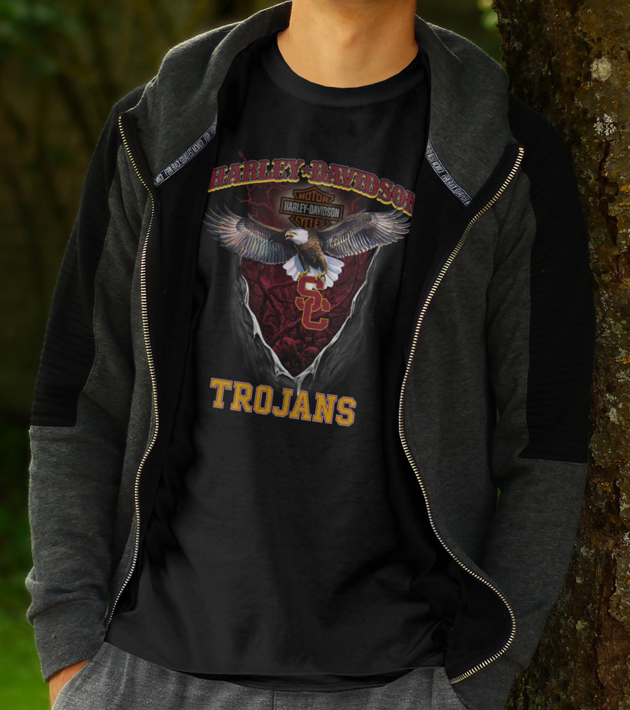 Harley Davidson Usc Trojans Motor Cycles Eagle T-Shirt