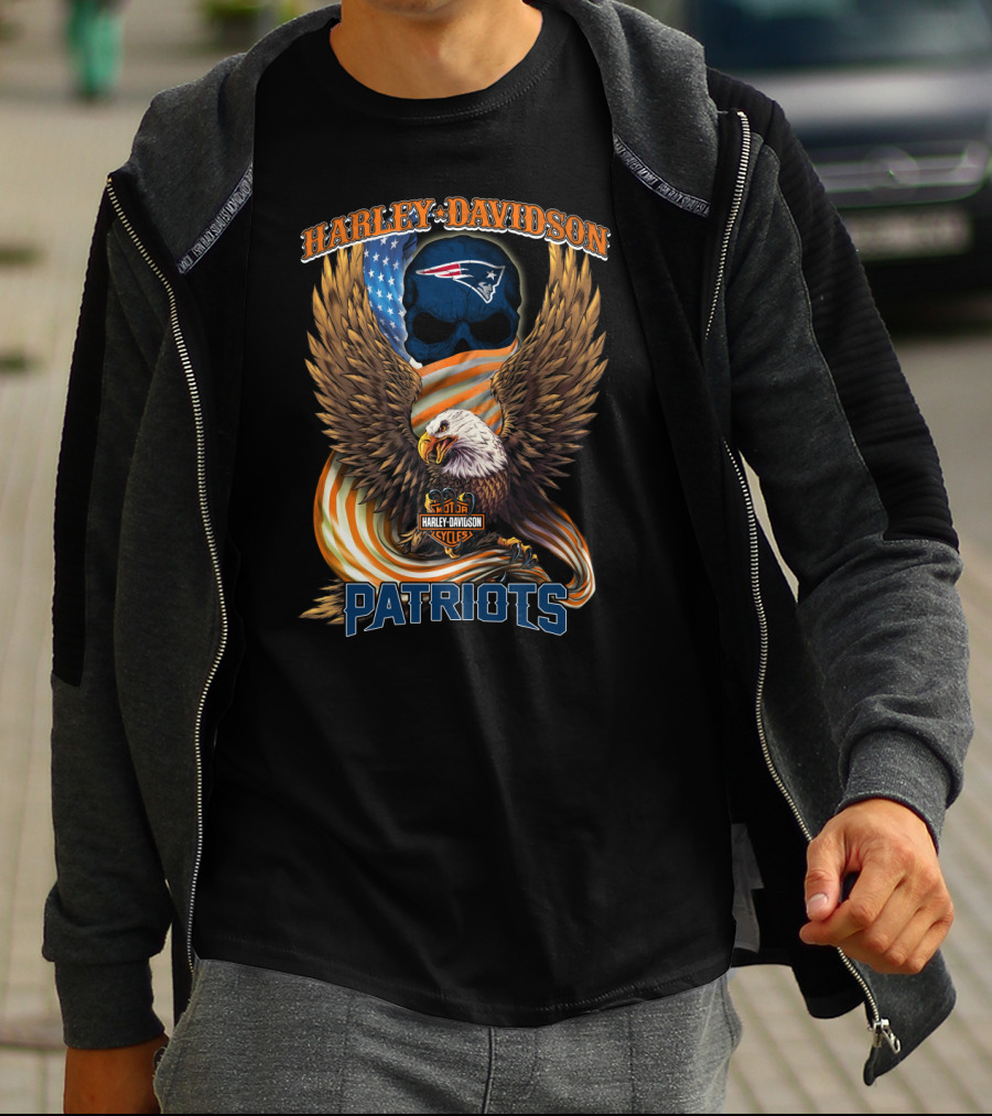 Harley Davidson Cycles New England Patriots American Eagle T-Shirt