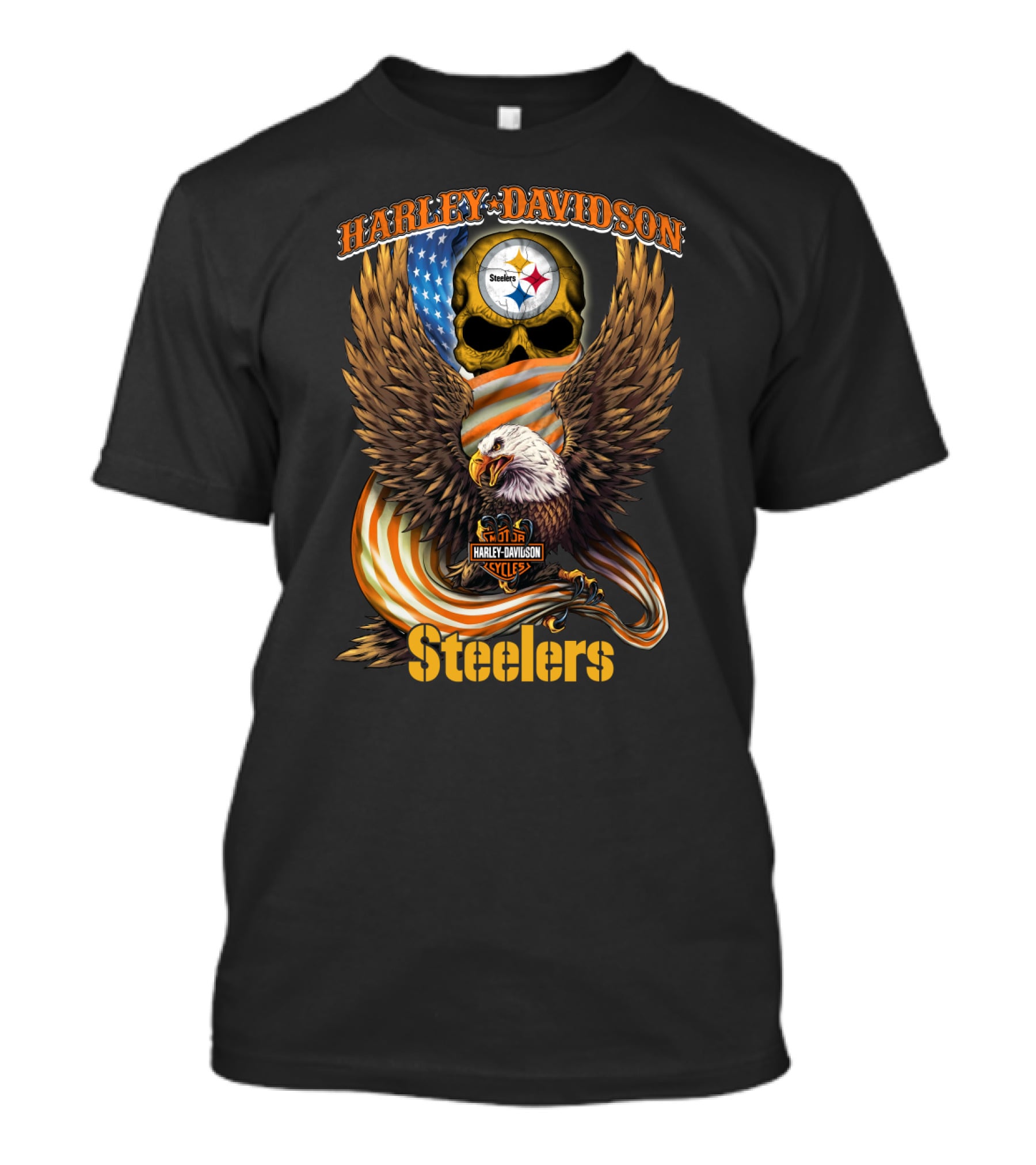 Harley Davidson Steelers Skull Eagle American Flag Pittsburgh Nfl T-Shirt