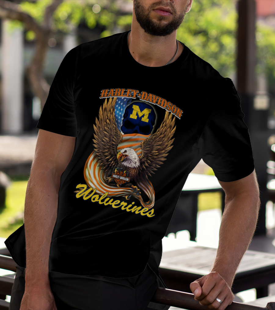 Harley Davidson Michigan Wolverines Eagle And Skull T-Shirt