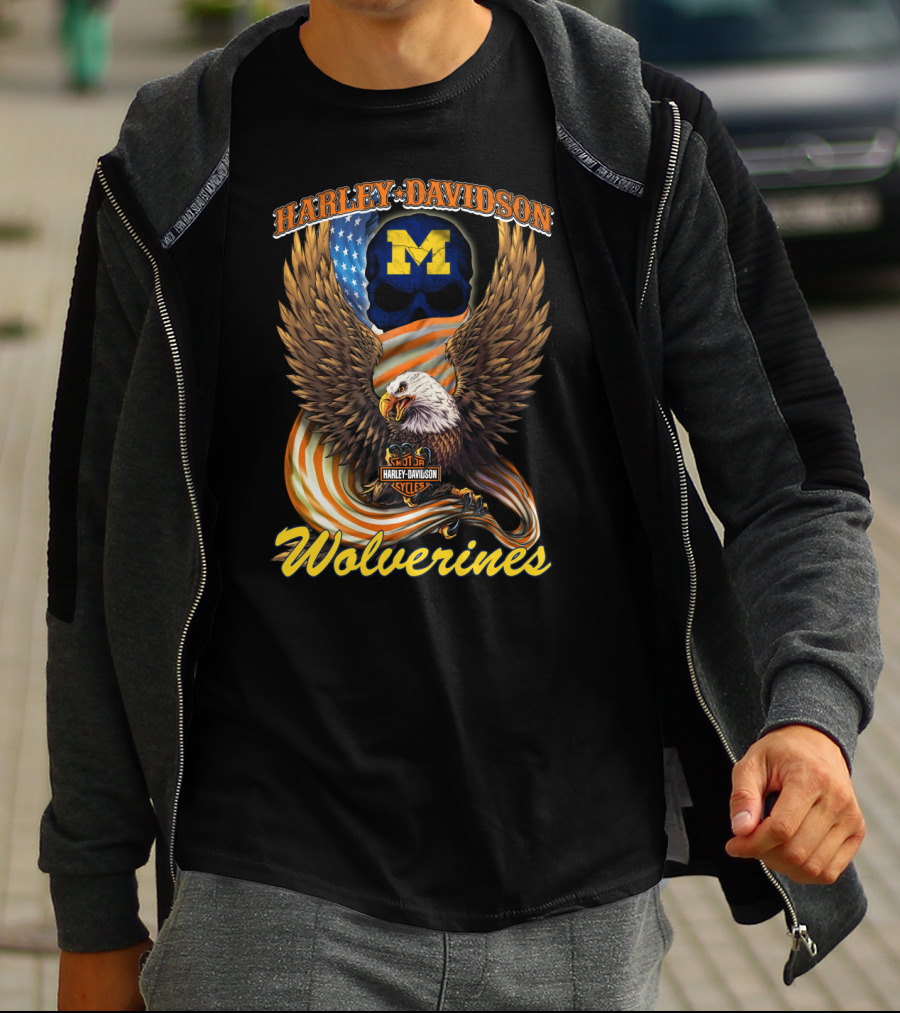 Harley Davidson Michigan Wolverines Eagle And Skull T-Shirt