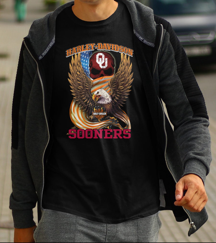 Harley Davidson Oklahoma Sooners Ou American Flag Eagle T-Shirt