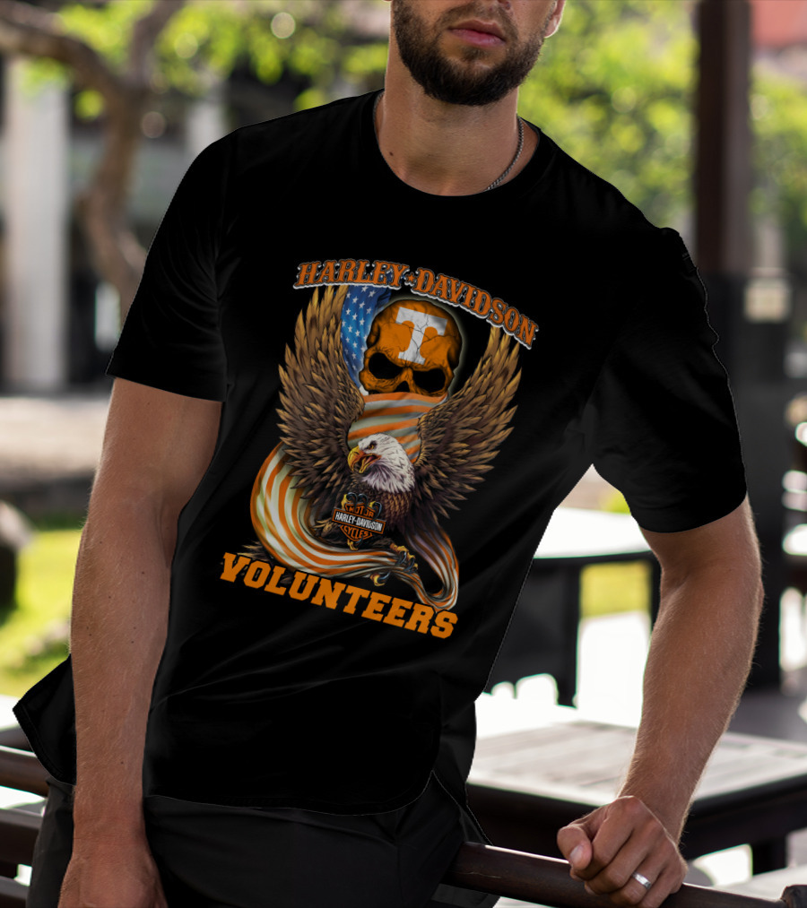Harley Davidson Tennessee Volunteers Eagle Skull Flag T-Shirt