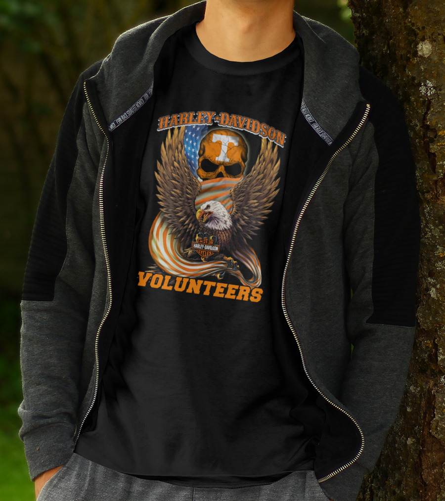 Harley Davidson Tennessee Volunteers Eagle Skull Flag T-Shirt