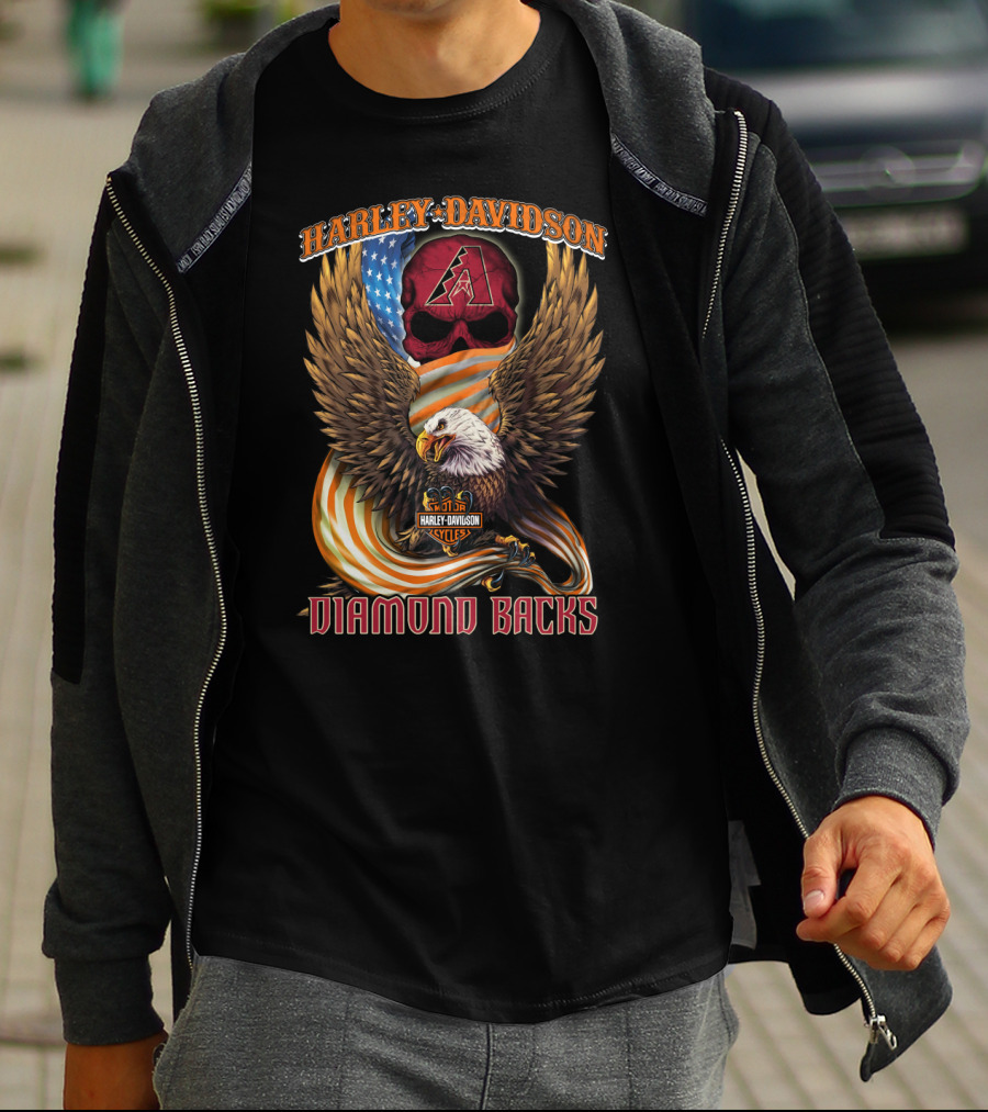 Harley Davidson Arizona Diamondbacks Eagle Usa Flag Skulls T-Shirt