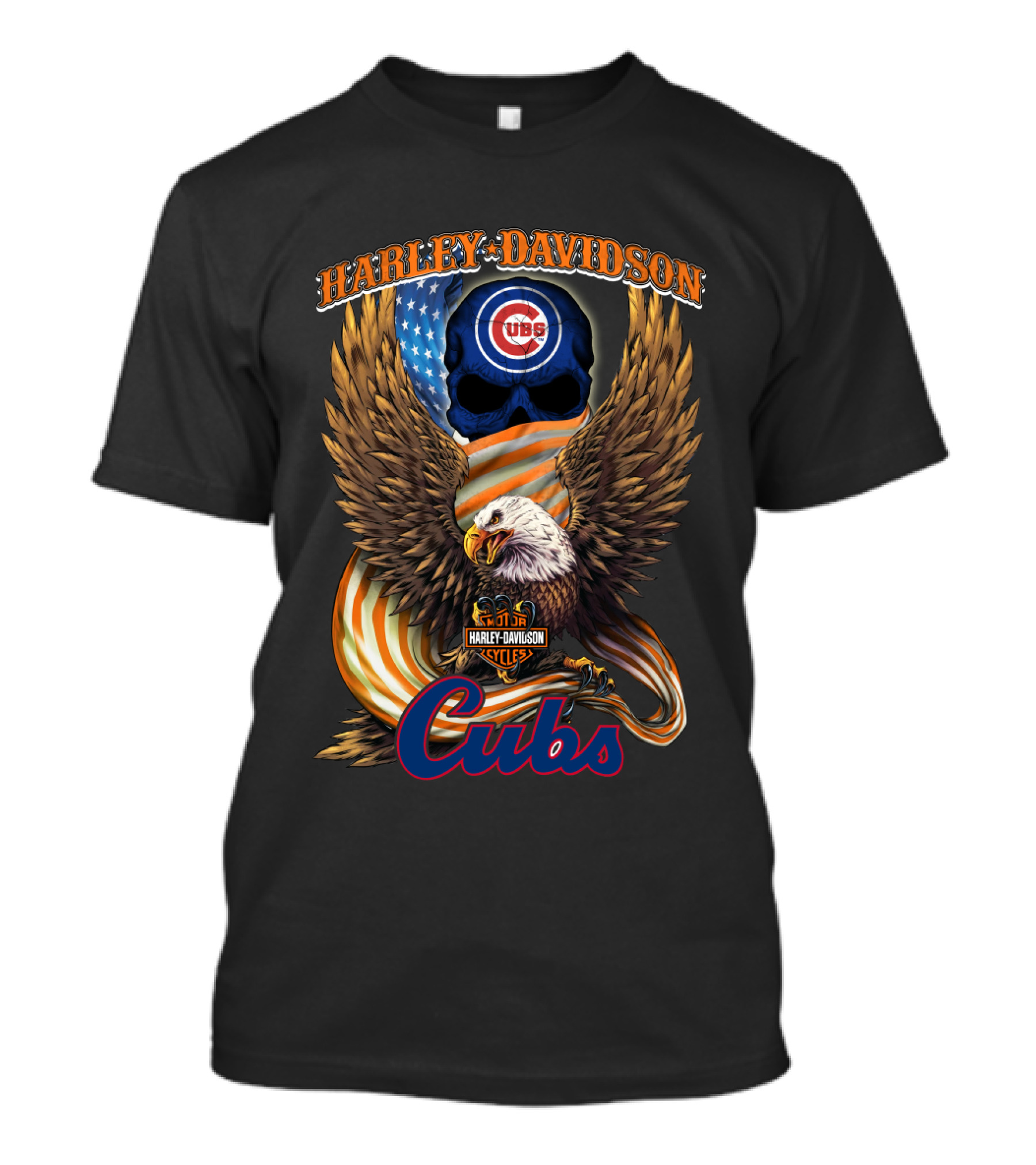 Harley Davidson Chicago Cubs American Eagle Flag T-Shirt
