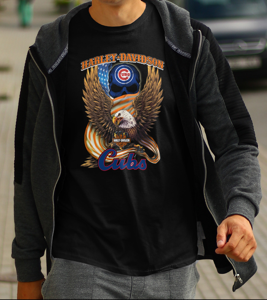 Harley Davidson Chicago Cubs American Eagle Flag T-Shirt