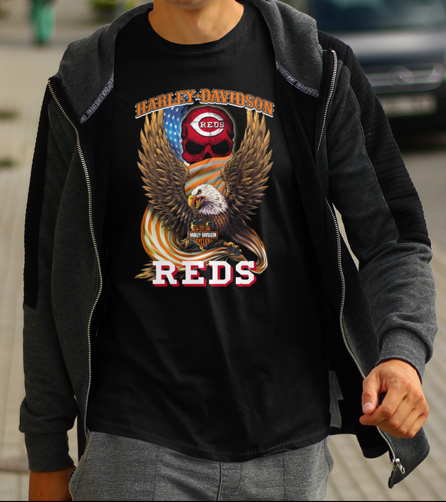 Harley Davidson Cincinnati Reds American Eagle Cycles T-Shirt