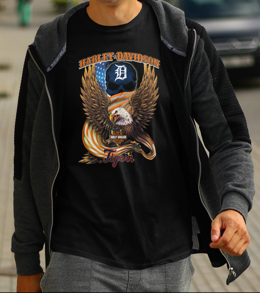 Harley Davidson Detroit Tigers Eagle Mlb Cycles T-Shirt