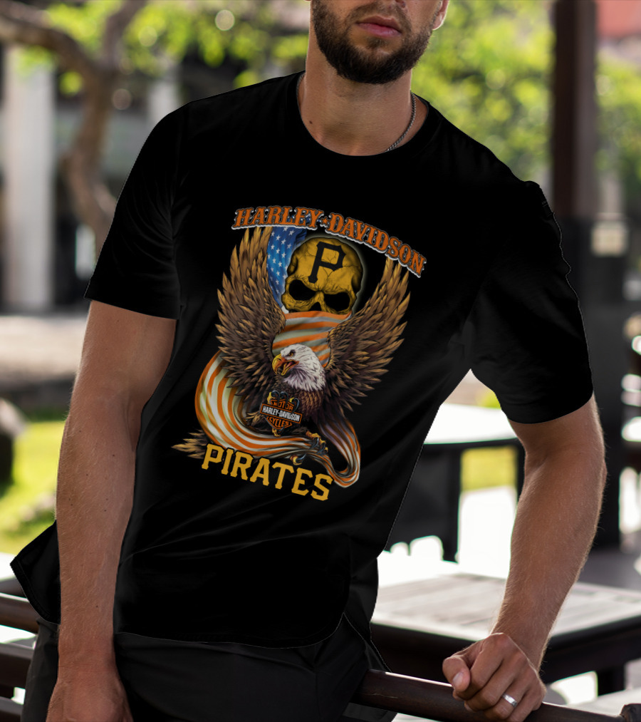 Harley Davidson Cycles Pittsburgh Pirates Eagle Skull T-Shirt