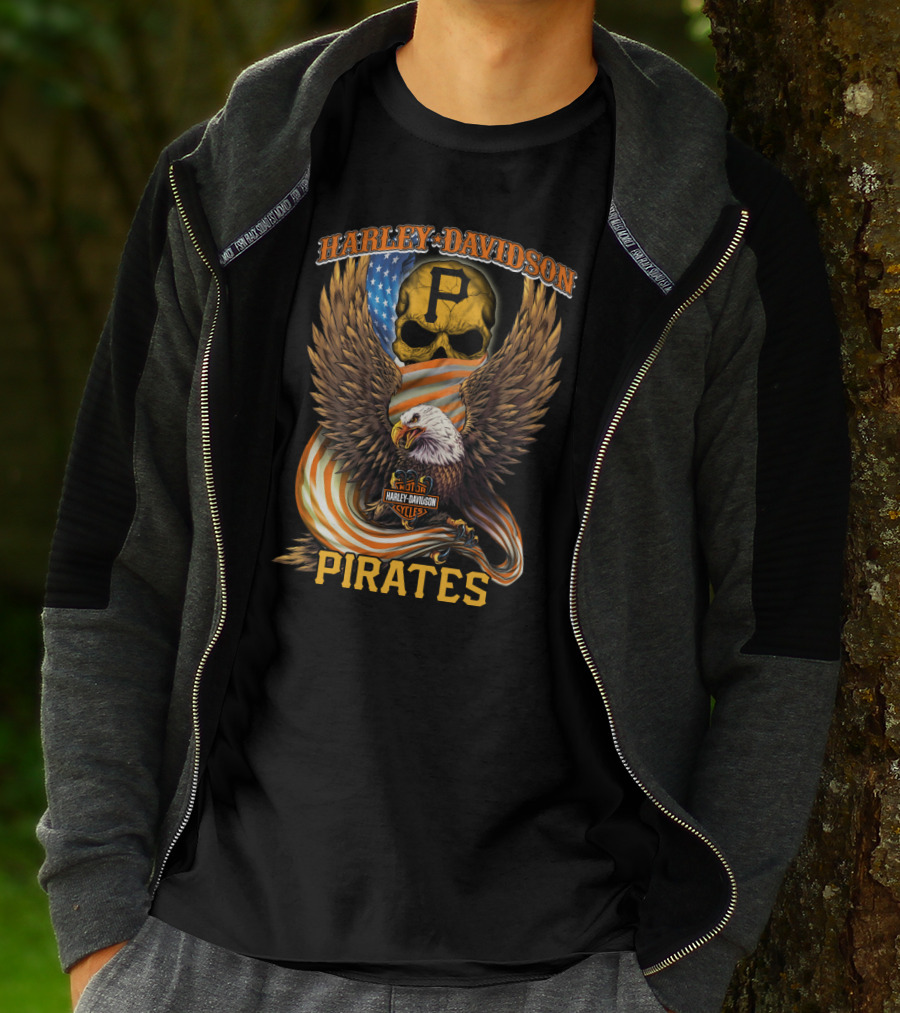Harley Davidson Cycles Pittsburgh Pirates Eagle Skull T-Shirt