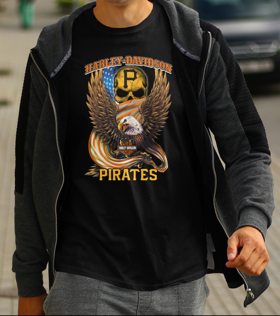 Harley Davidson Cycles Pittsburgh Pirates Eagle Skull T-Shirt