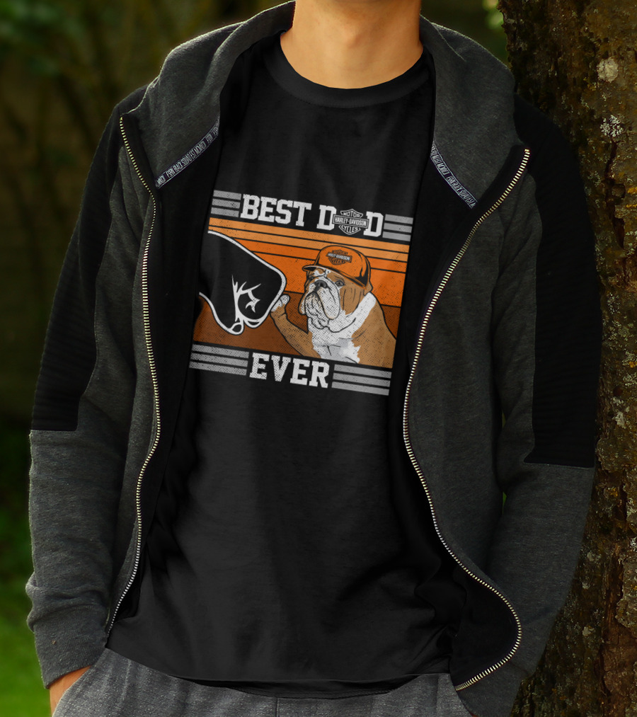 Best Dad Ever Bulldog Harley Davidson Motorcycles T-Shirt