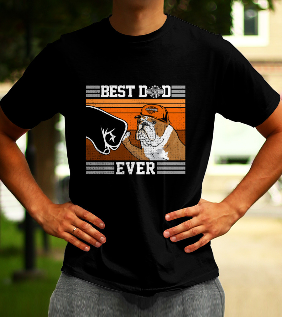 Best Dad Ever Bulldog Harley Davidson Motorcycles T-Shirt