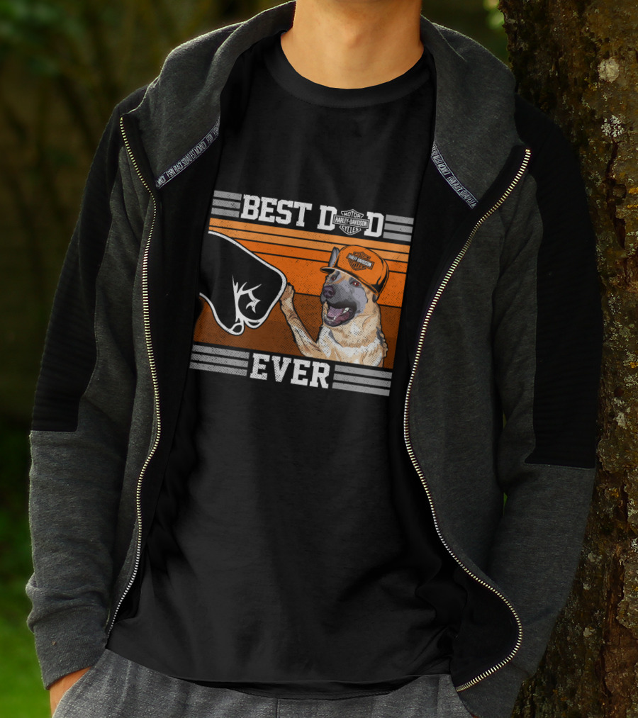 Best Dad Ever Harley Davidson German Shepherd Fist Bump T-Shirt