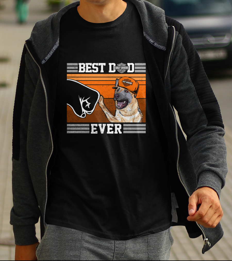 Best Dad Ever Harley Davidson German Shepherd Fist Bump T-Shirt