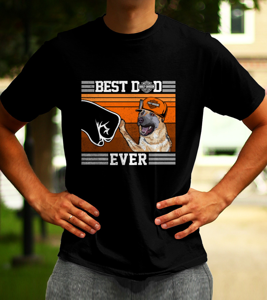 Best Dad Ever Harley Davidson German Shepherd Fist Bump T-Shirt