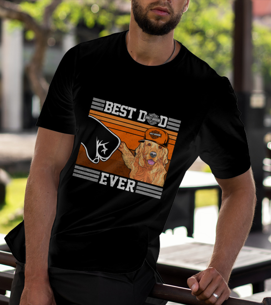 Best Dad Ever Motor Harley Davidson Cycles Golden Retriever Hat Fist Bump T-Shirt