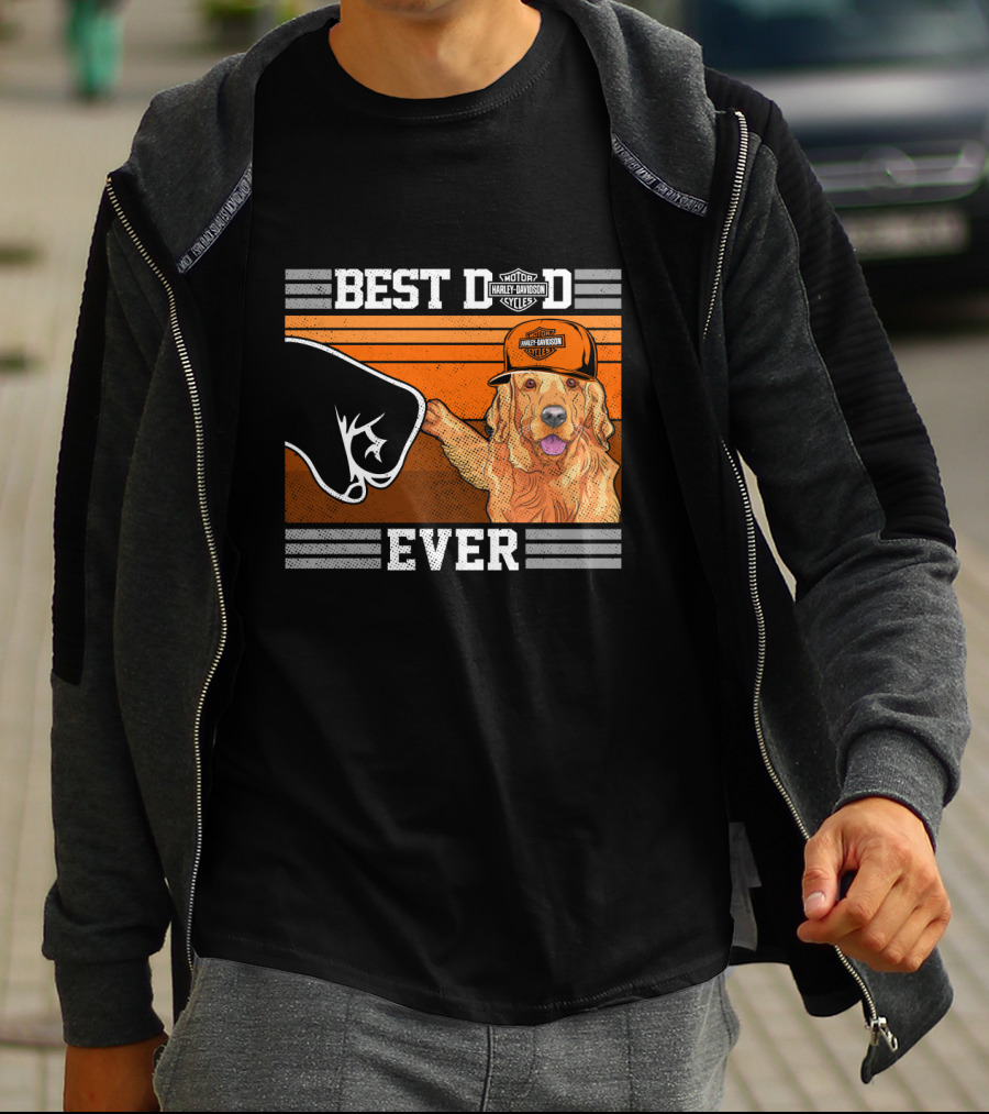 Best Dad Ever Motor Harley Davidson Cycles Golden Retriever Hat Fist Bump T-Shirt