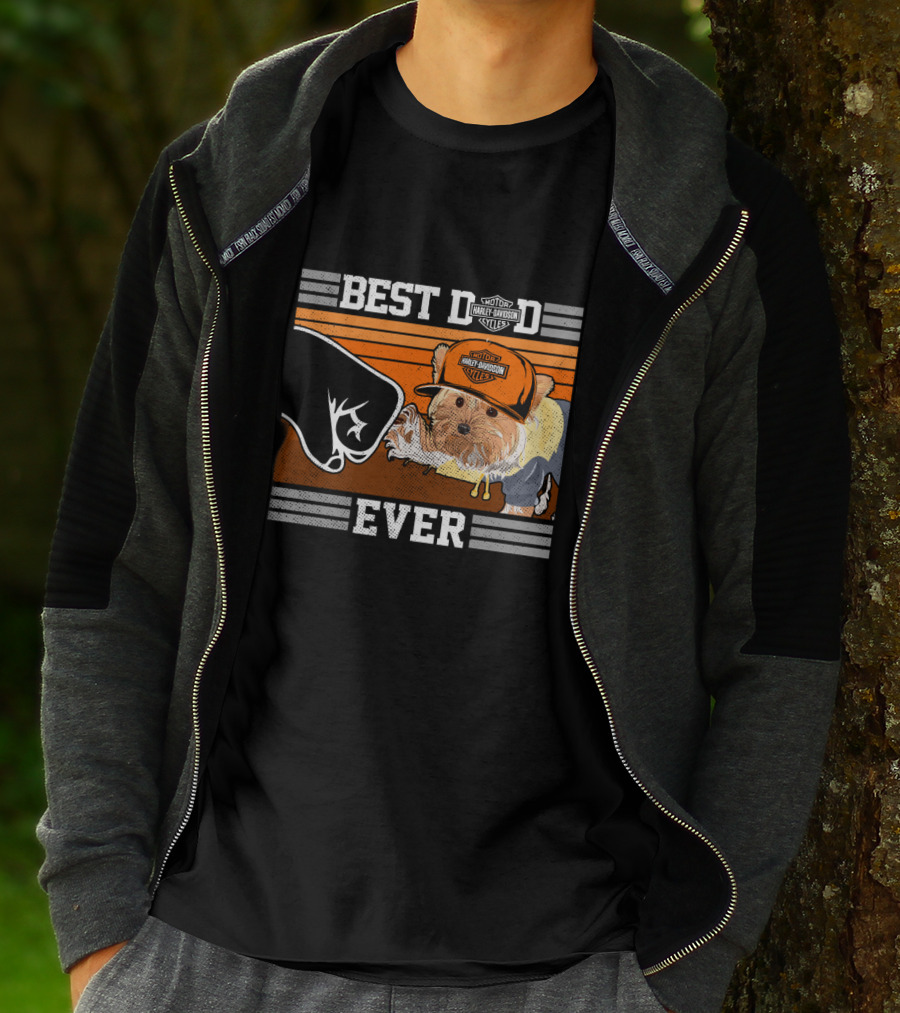 Best Dad Ever Motor Harley Davidson Cycles Yorkshire Terrier T-Shirt
