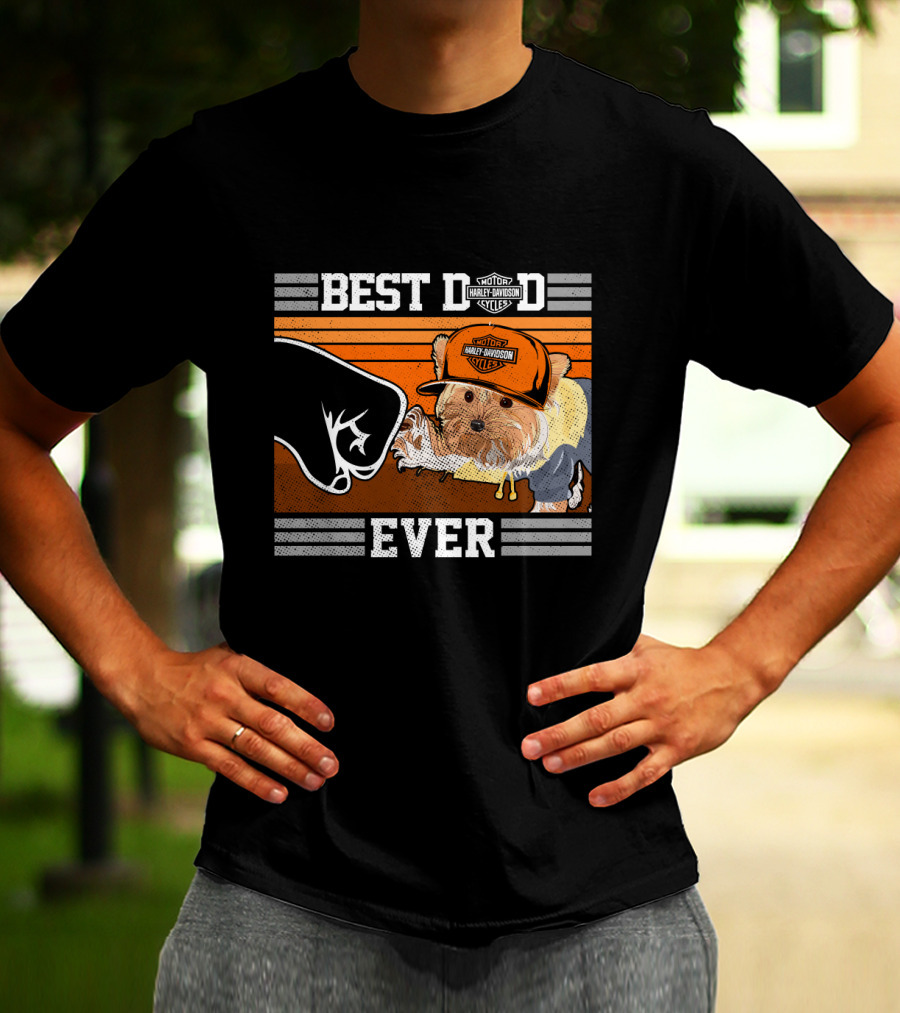 Best Dad Ever Motor Harley Davidson Cycles Yorkshire Terrier T-Shirt