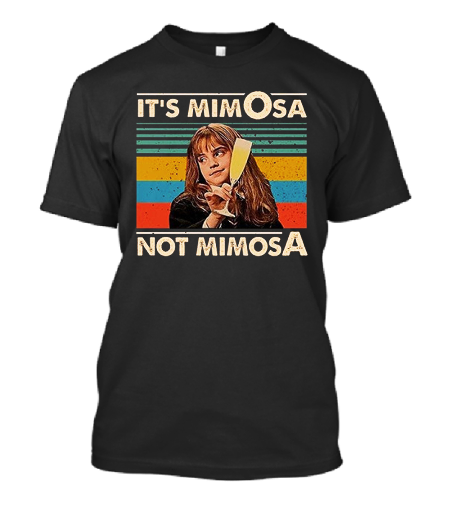 IT'S MIMOSA NOT MIMOSA Retro Stripes Girl Holding Glass T-Shirt