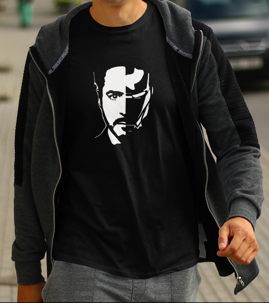 Iron Face Stark Split Hero Mask T-Shirt