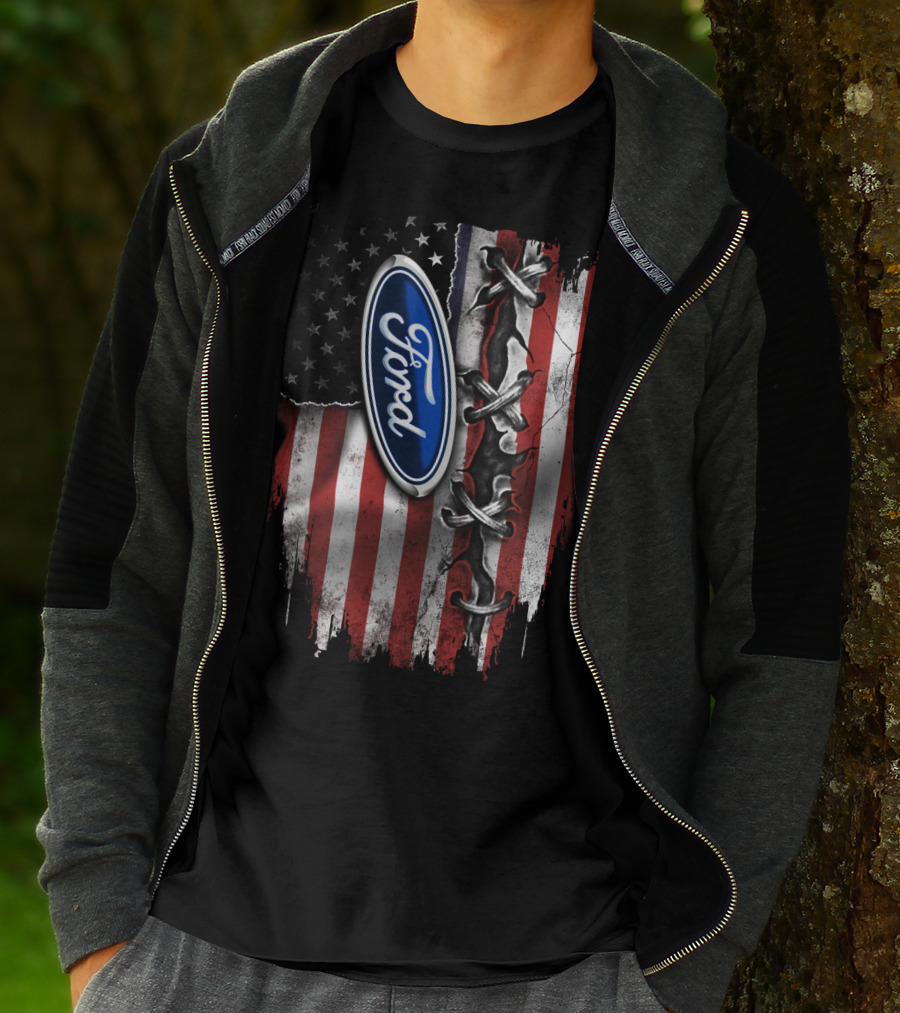 Ford American Flag Distressed Laced T-Shirt