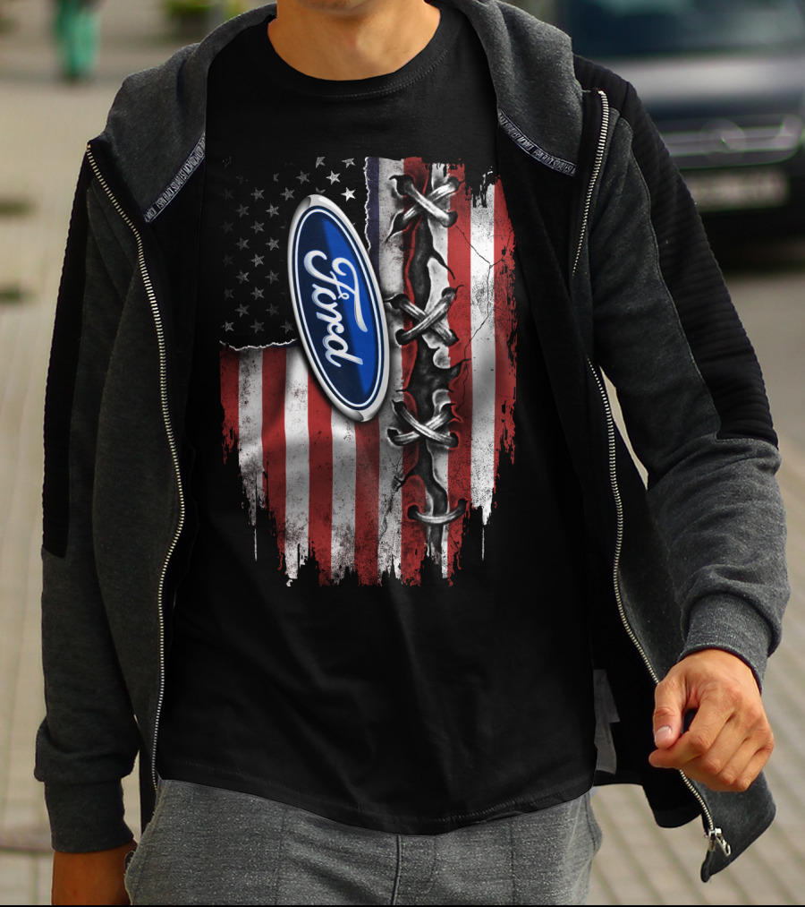 Ford American Flag Distressed Laced T-Shirt