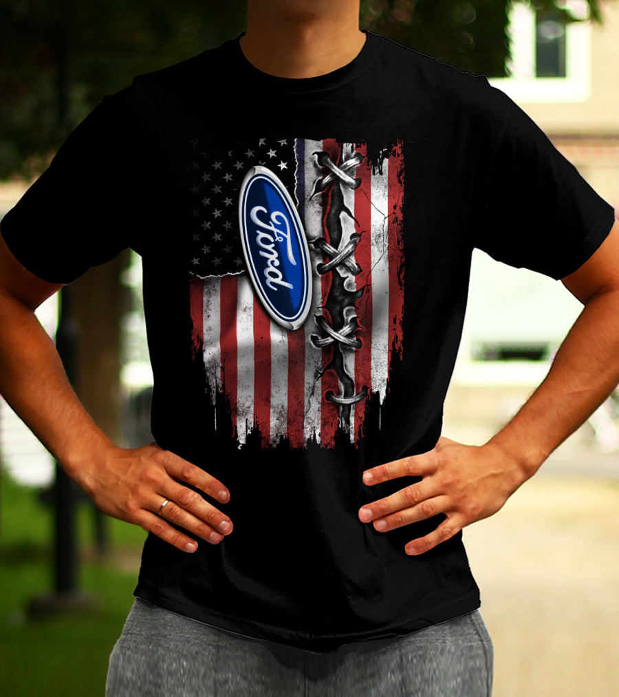 Ford American Flag Distressed Laced T-Shirt