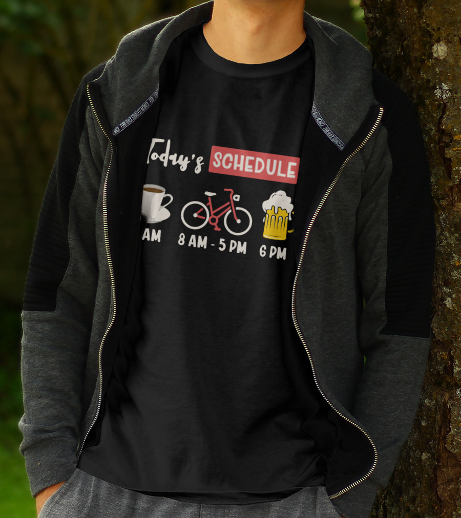 Today's Schedule Coffee Cycling Beer Funny Print T-Shirt